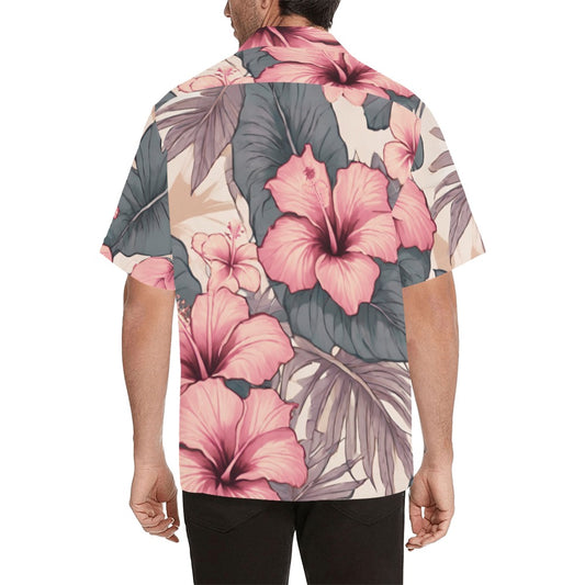 Hibiscus Hawaiian Print Men's Aloha Shirt - Soft Tones