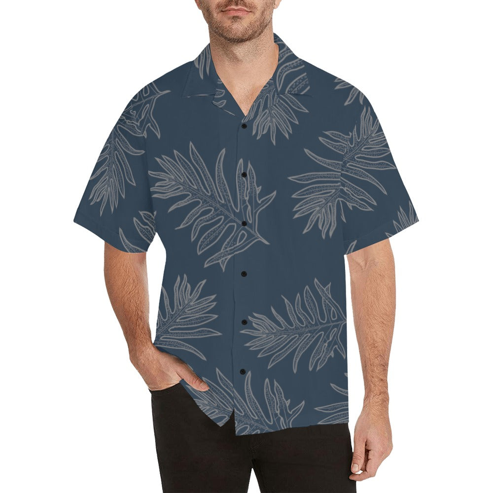 Laua'e Fern Hawaiian Print - Gray Blue Men's Aloha Shirt Hawaiian Shirt