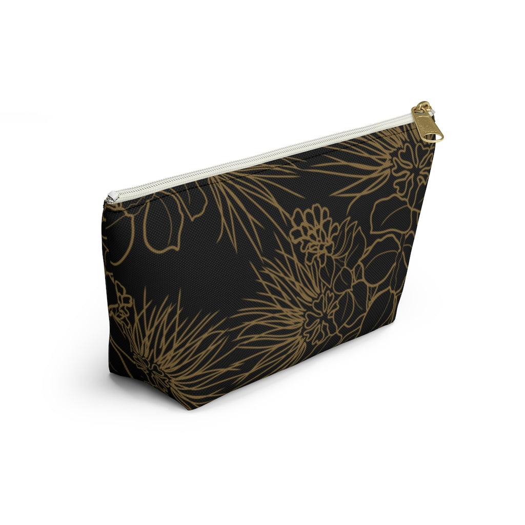 Ohia Lehua Gold and Black Accessory Pouch w T-bottom