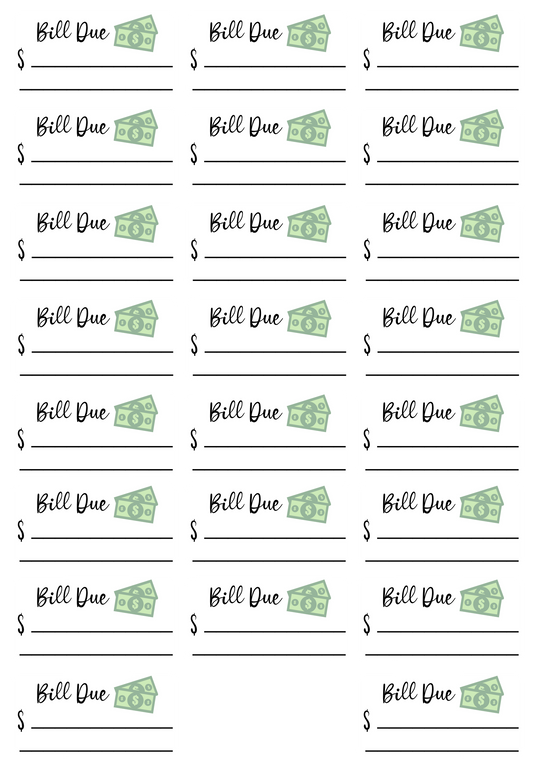 Bill Due Sticker Sheet