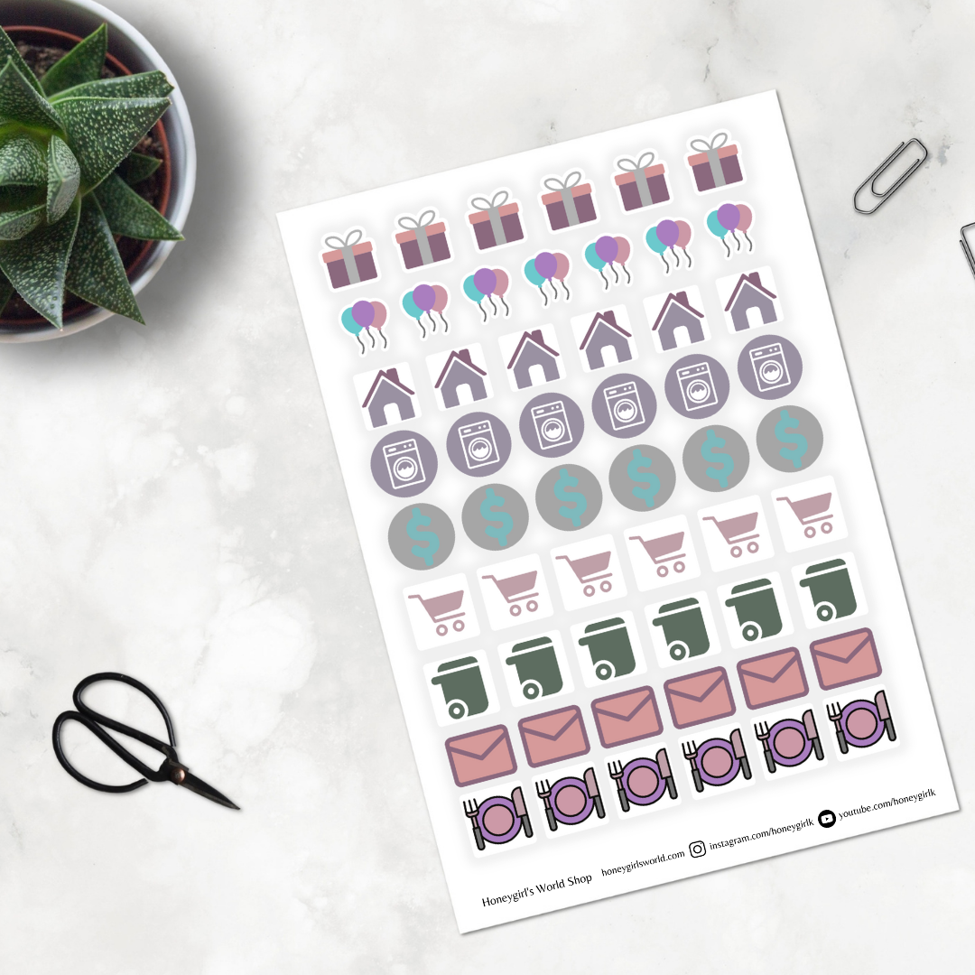 Cute Functional Icon Sticker Sheet