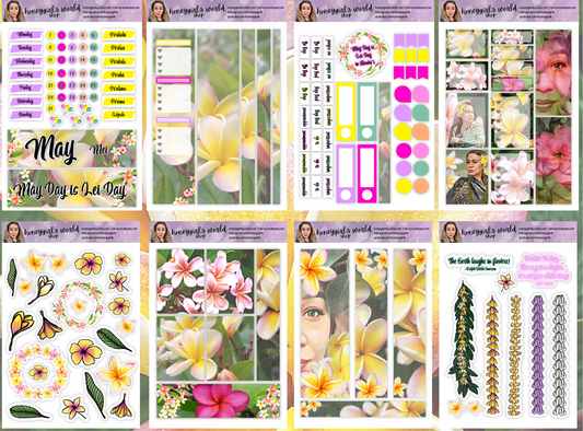 May Monthly Planner Sticker Kit - May Day is Lei Day in Hawaii - 8 Pages Total, for use with Planners & Bullet Journals