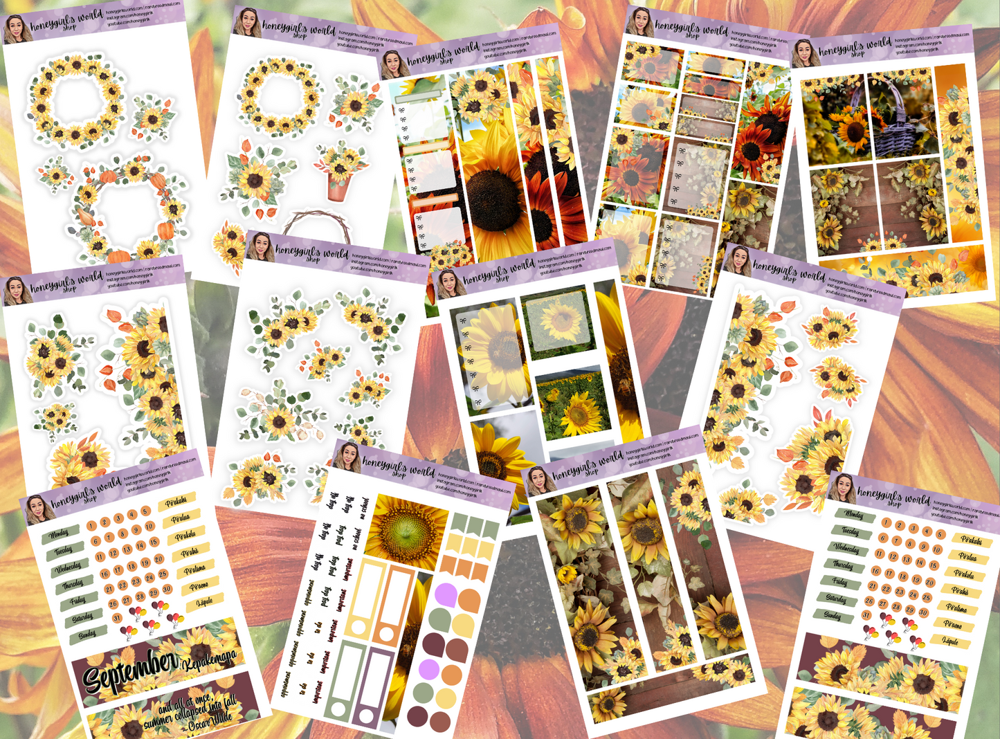 September Monthly Planner Sticker Kit - Sunflowers - 13 Pages Total
