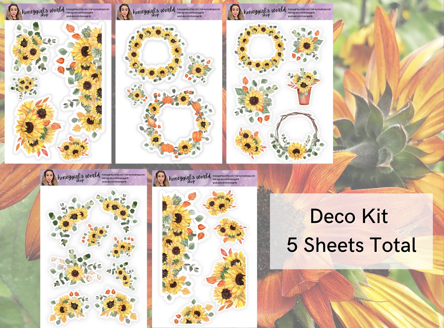 September Monthly Planner Sticker Kit - Sunflowers - 13 Pages Total