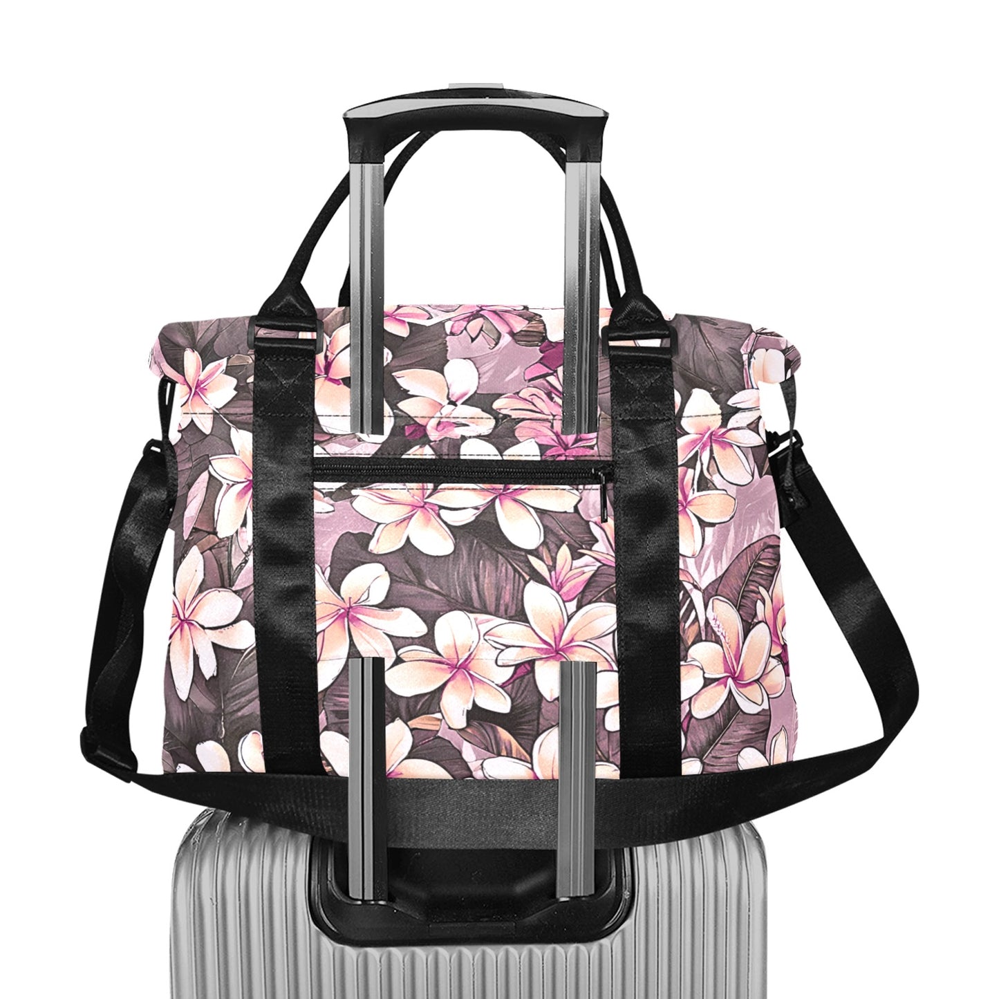 Plumeria Hawaiian Print Duffle Bag with Trolley Sleeve - The Huaka'i Weekender Duffle
