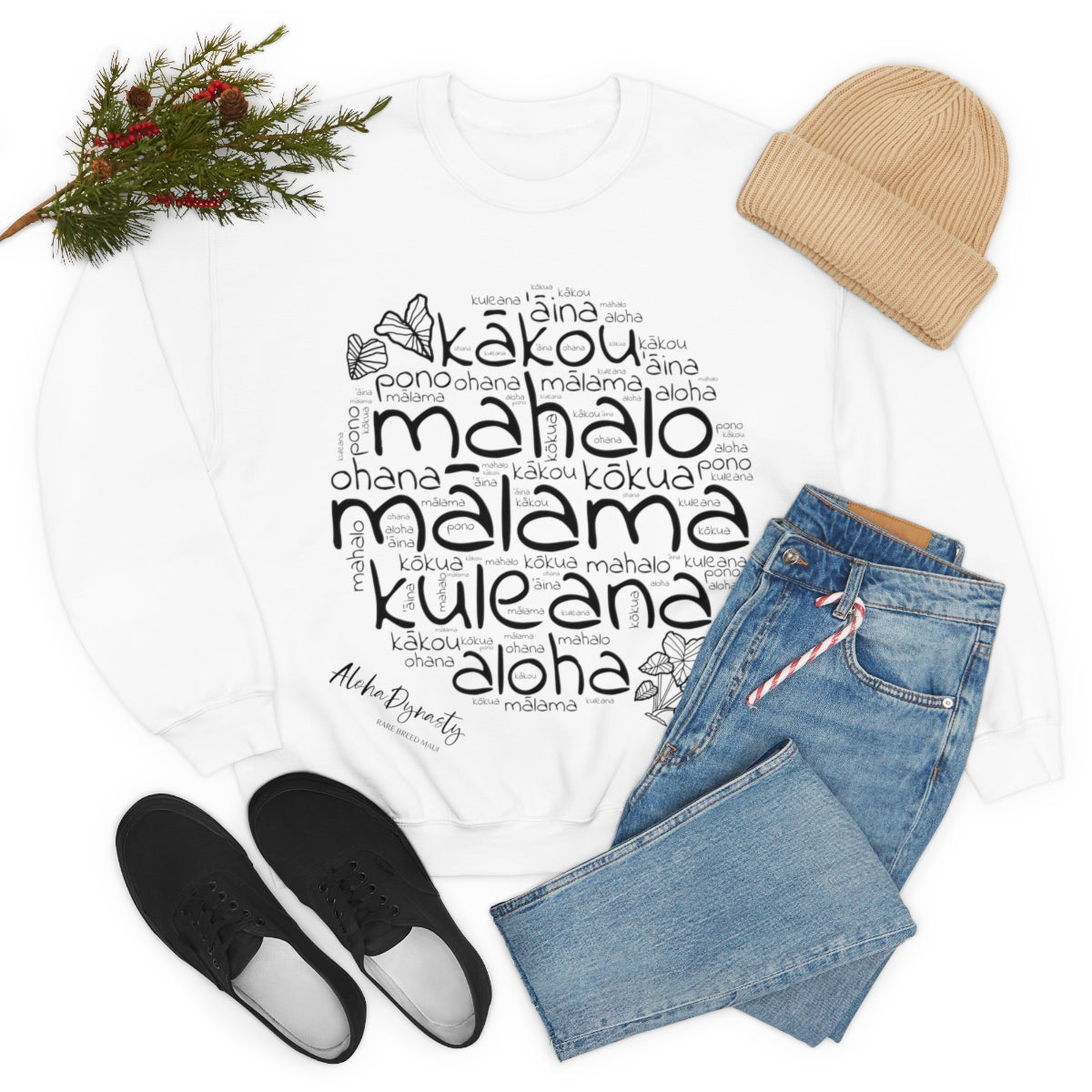 Hawaiian 'Olelo Hawai'i Kuleana with Kalo Plant Unisex Heavy Blend™ Crewneck Sweatshirt