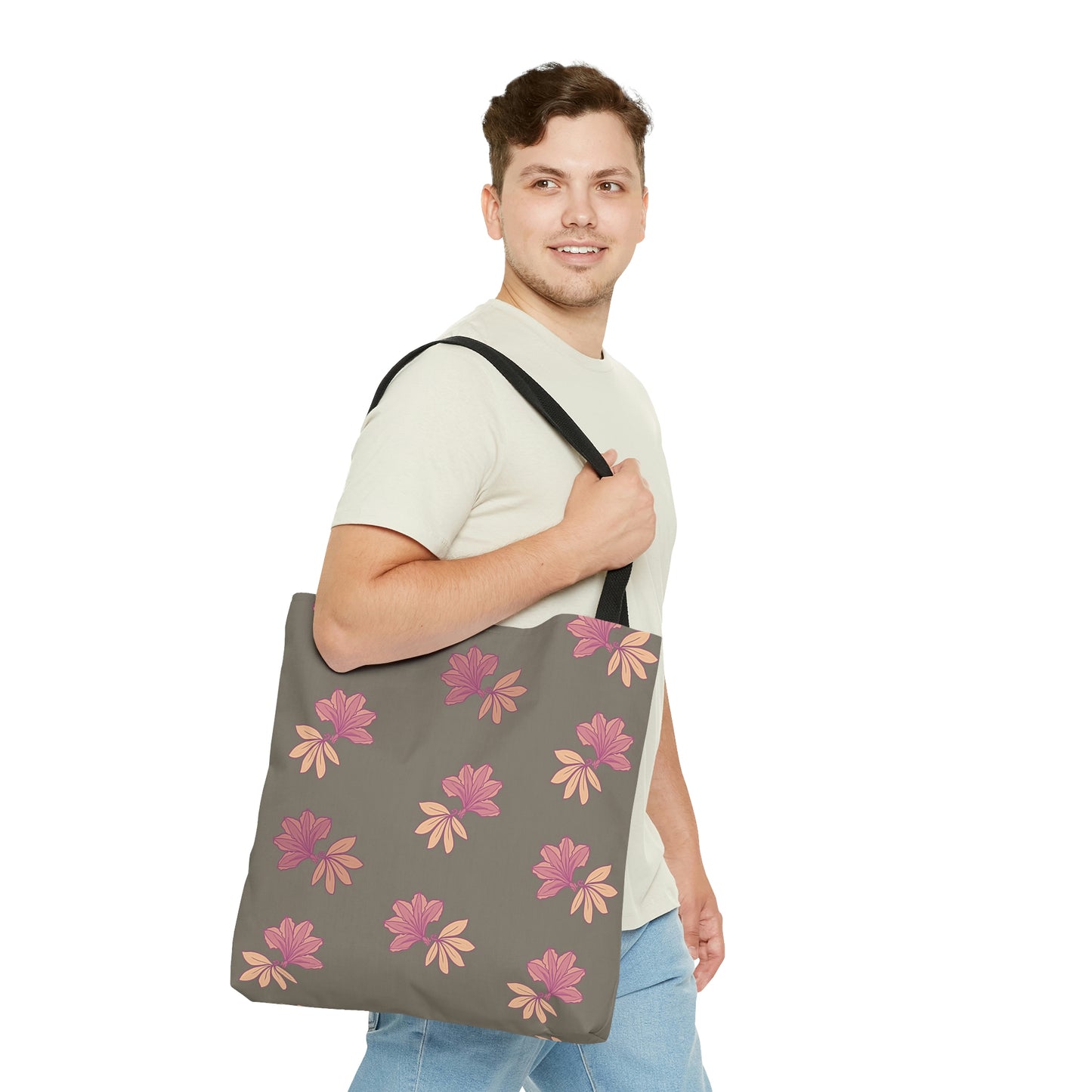 Naupaka Pua Tote Bag Pink & Taupe - Naupaka Kahakai and Naupaka Kuahiwi