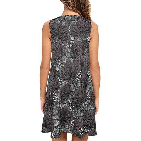 'Ohi'a Lehua Design Hawaiian Print Sleeveless A Line Pocket Dress