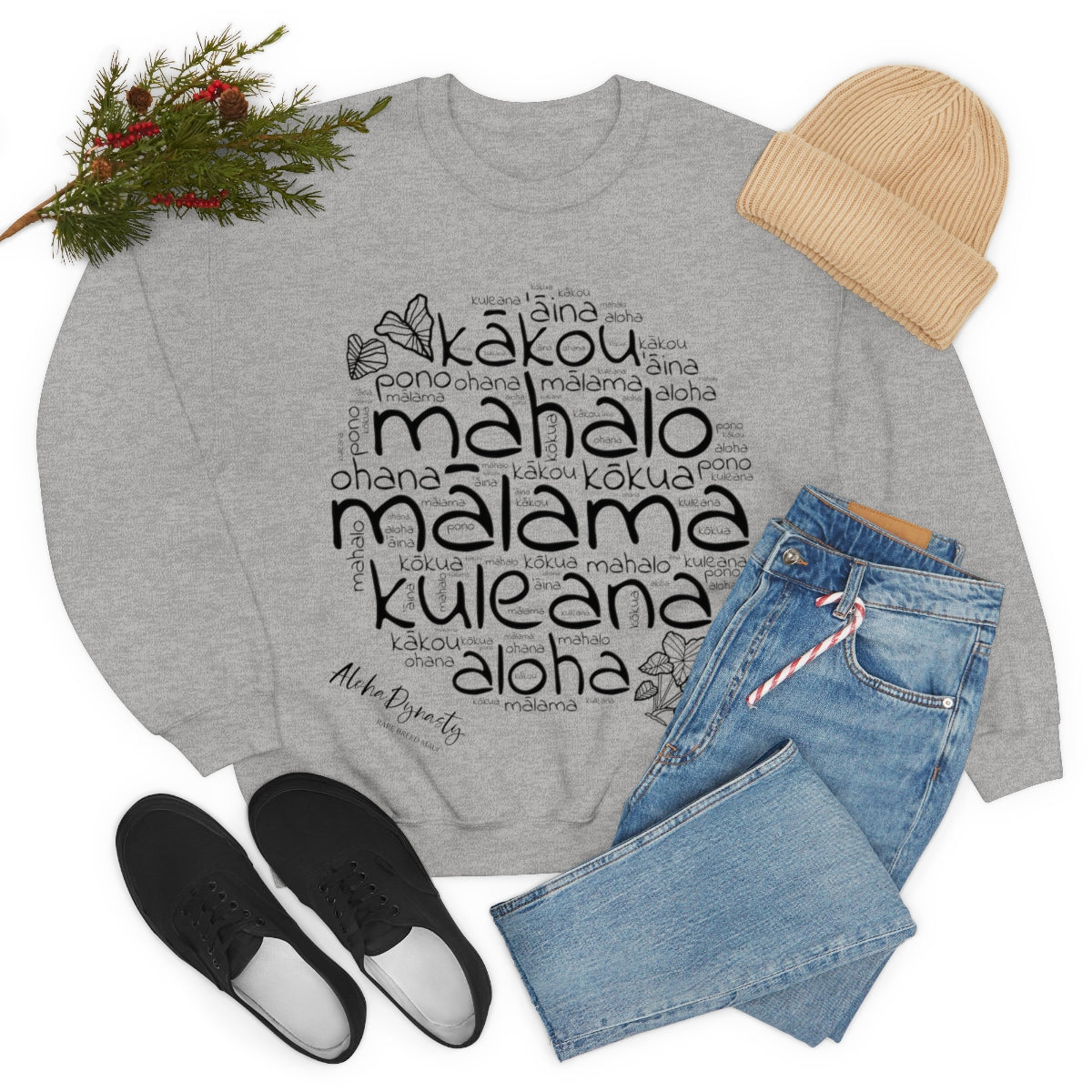 Hawaiian 'Olelo Hawai'i Kuleana with Kalo Plant Unisex Heavy Blend™ Crewneck Sweatshirt