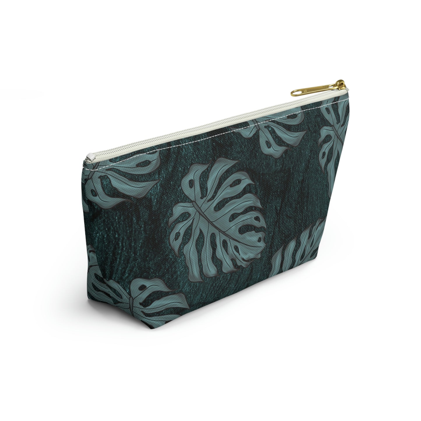 Monstera Teal Watercolor Accessory Pouch w T-bottom