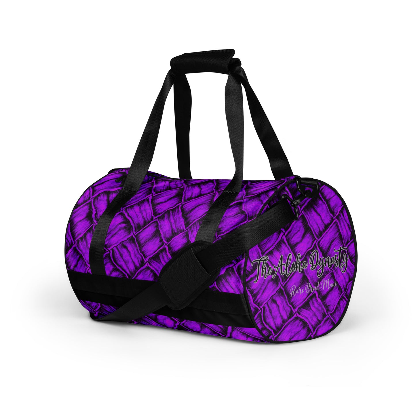 Neon Purple Aloha Dynasty Lauhala Hawaiian Print Gym Bag | Duffle Bag