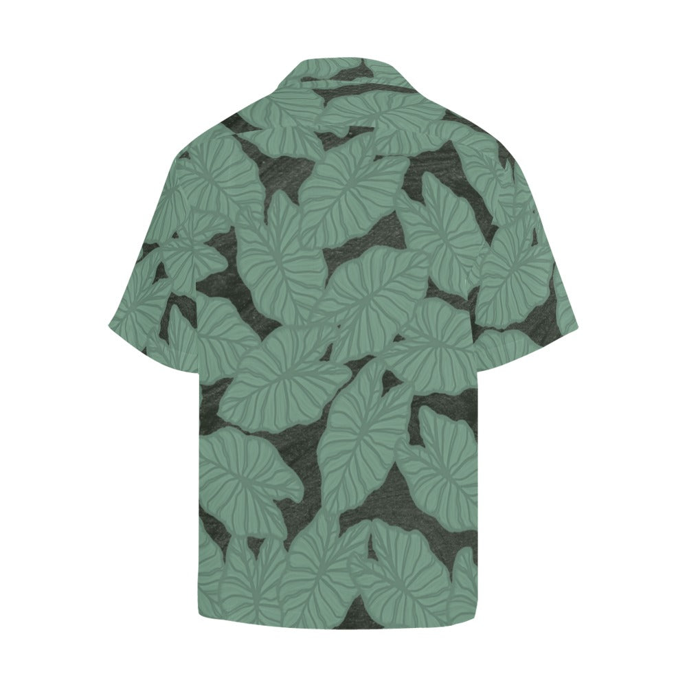 Kalo Taro Outline Hawaiian Print Green Watercolor Men's Hawaiian Shirt Aloha Shirt