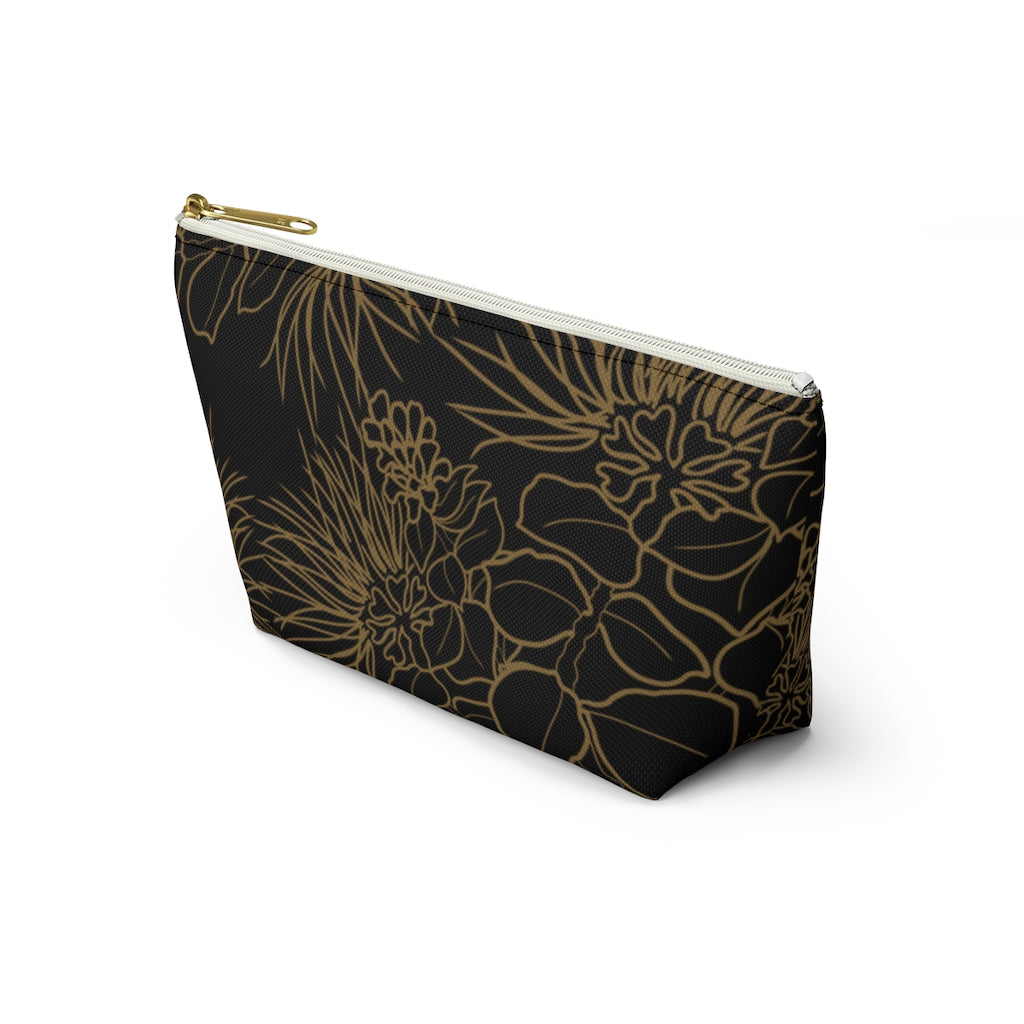 Ohia Lehua Gold and Black Accessory Pouch w T-bottom