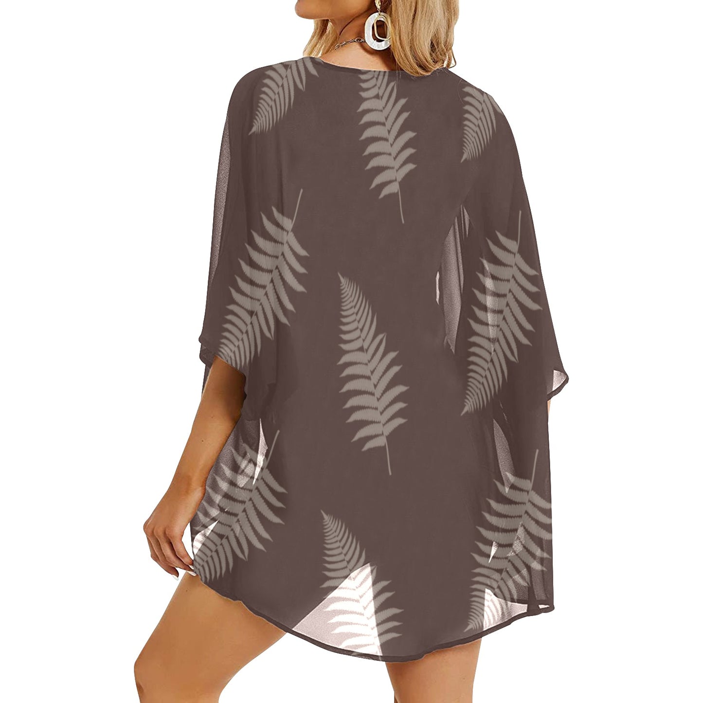 Hawaiian Fern Print Chocolate Women's Kimono Chiffon Cover Up Women's Kimono Chiffon Cover Up