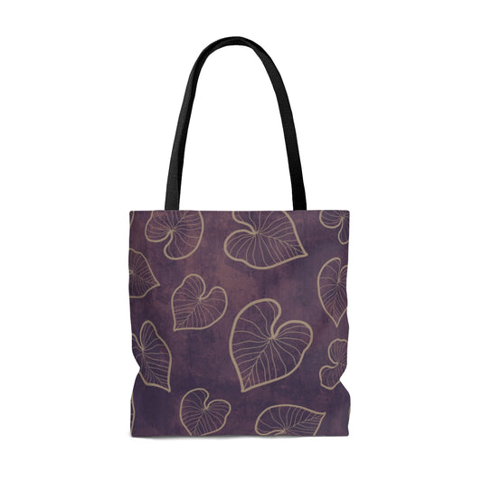 Kalo Taro Hawaiian Print on Purple Watercolor Tote Bag