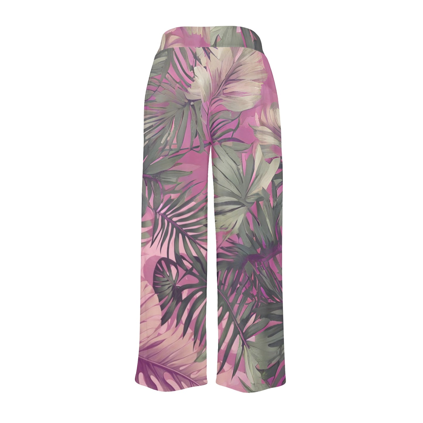 Hawaiian Tropical Print Pink Tones Wide Leg Palazzo Style Drawstring Pants