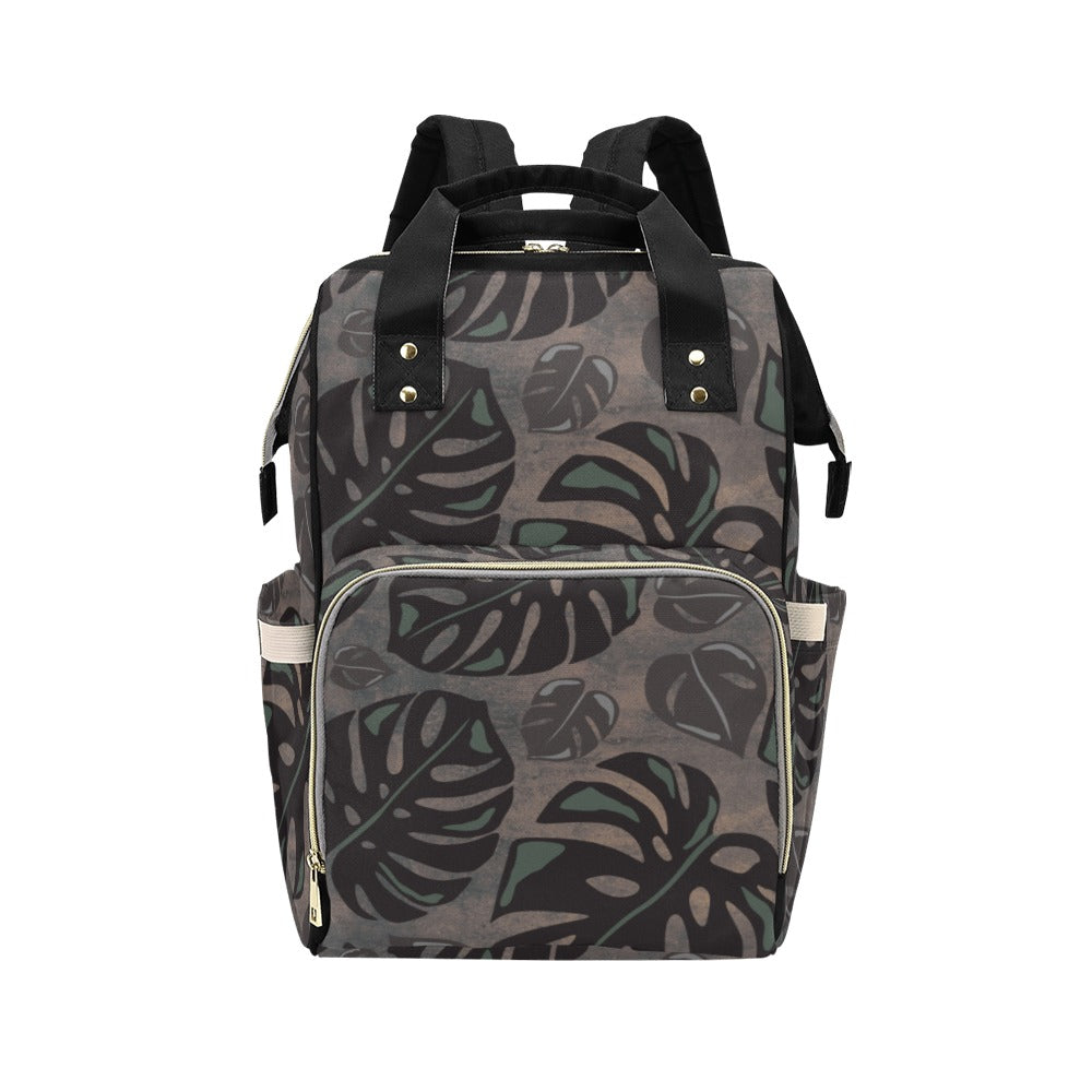 Monstera Watercolor Hawaiian Print Design Mommy Backpack or Planner Bag - Multi-Function Backpack