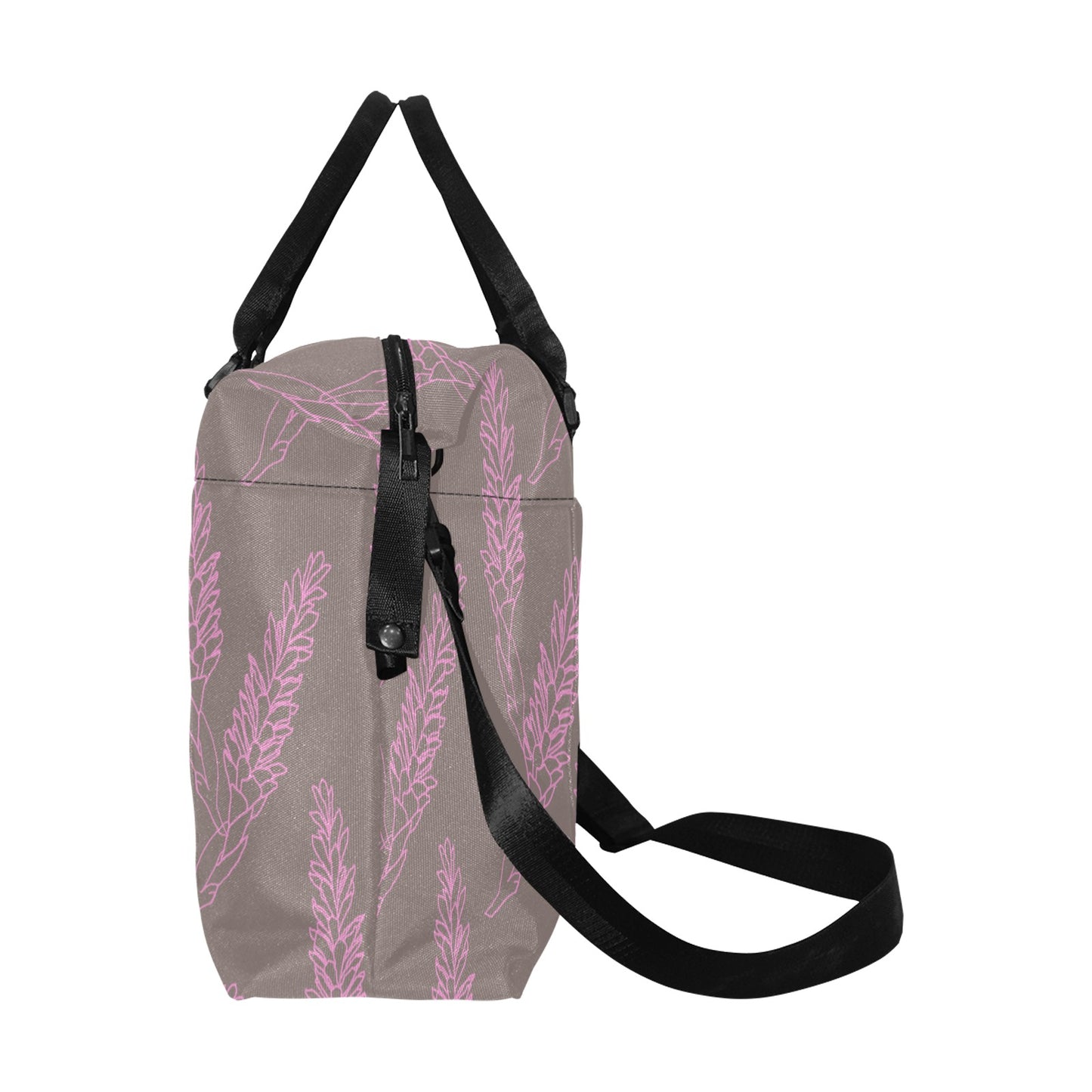 Torch Ginger Taupe and Rose Hawaiian Print Duffle Bag with Trolley Sleeve - The Huaka'i Weekender Duffle