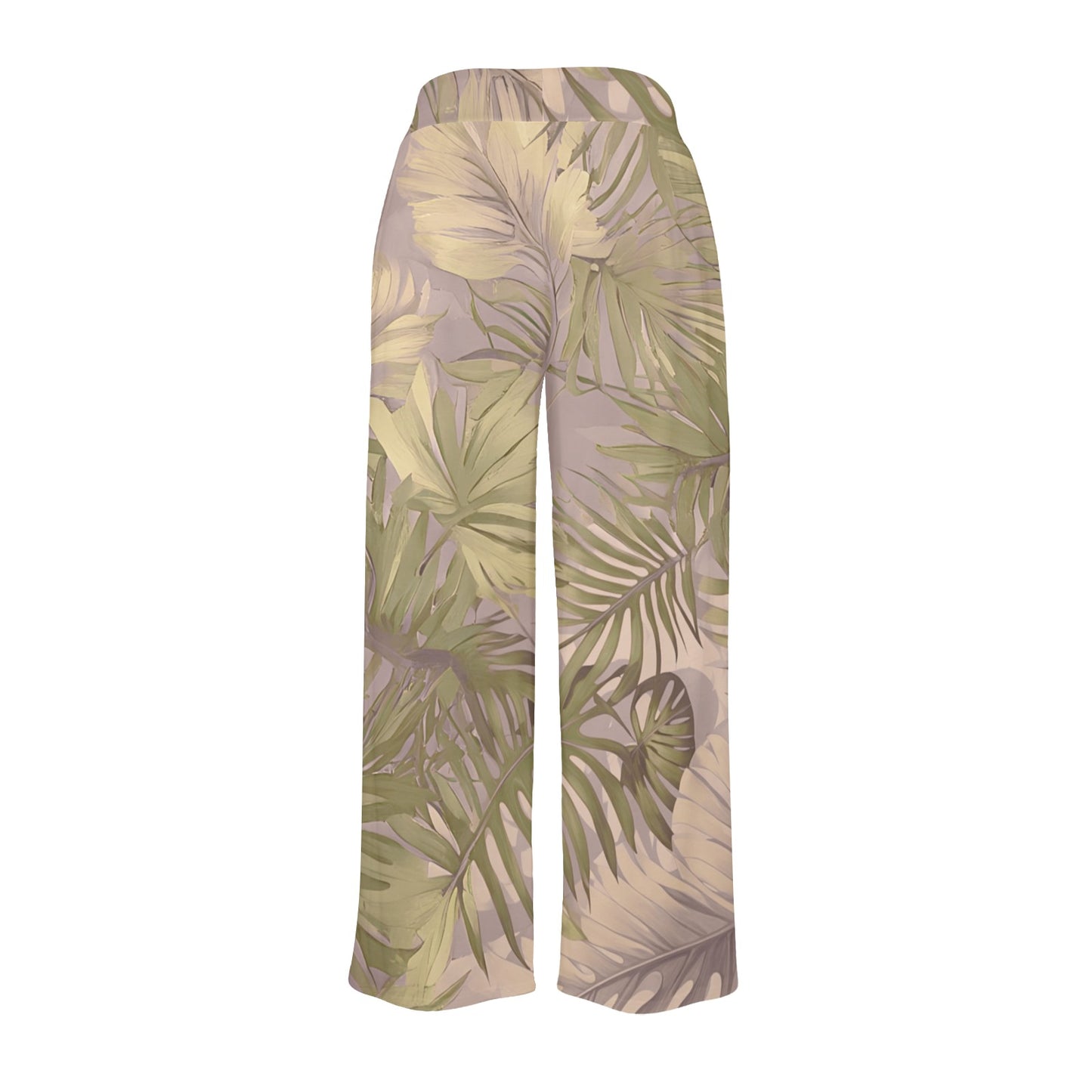 Hawaiian Tropical Print Wide Leg Palazzo Drawstring Pants - Soft Tones