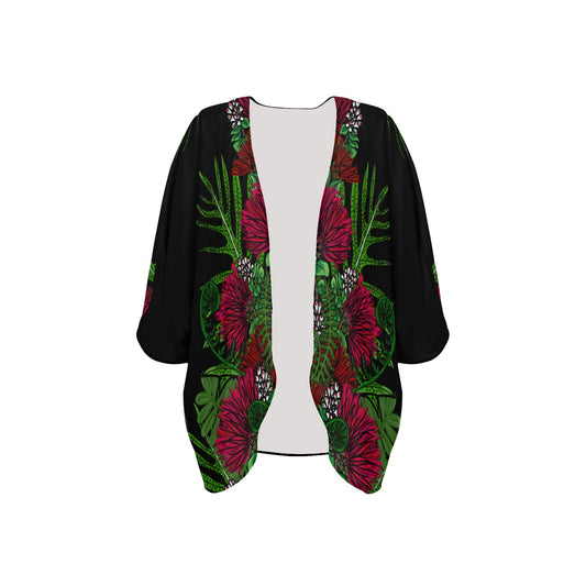 'Ohia Lehua and Hawaiian Fern Women's Kimono Chiffon Cover Up Women's Kimono Chiffon Cover Up