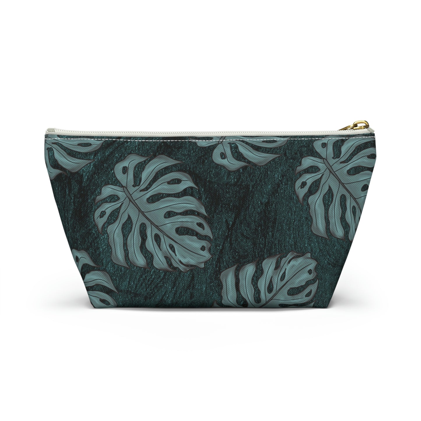 Monstera Teal Watercolor Accessory Pouch w T-bottom