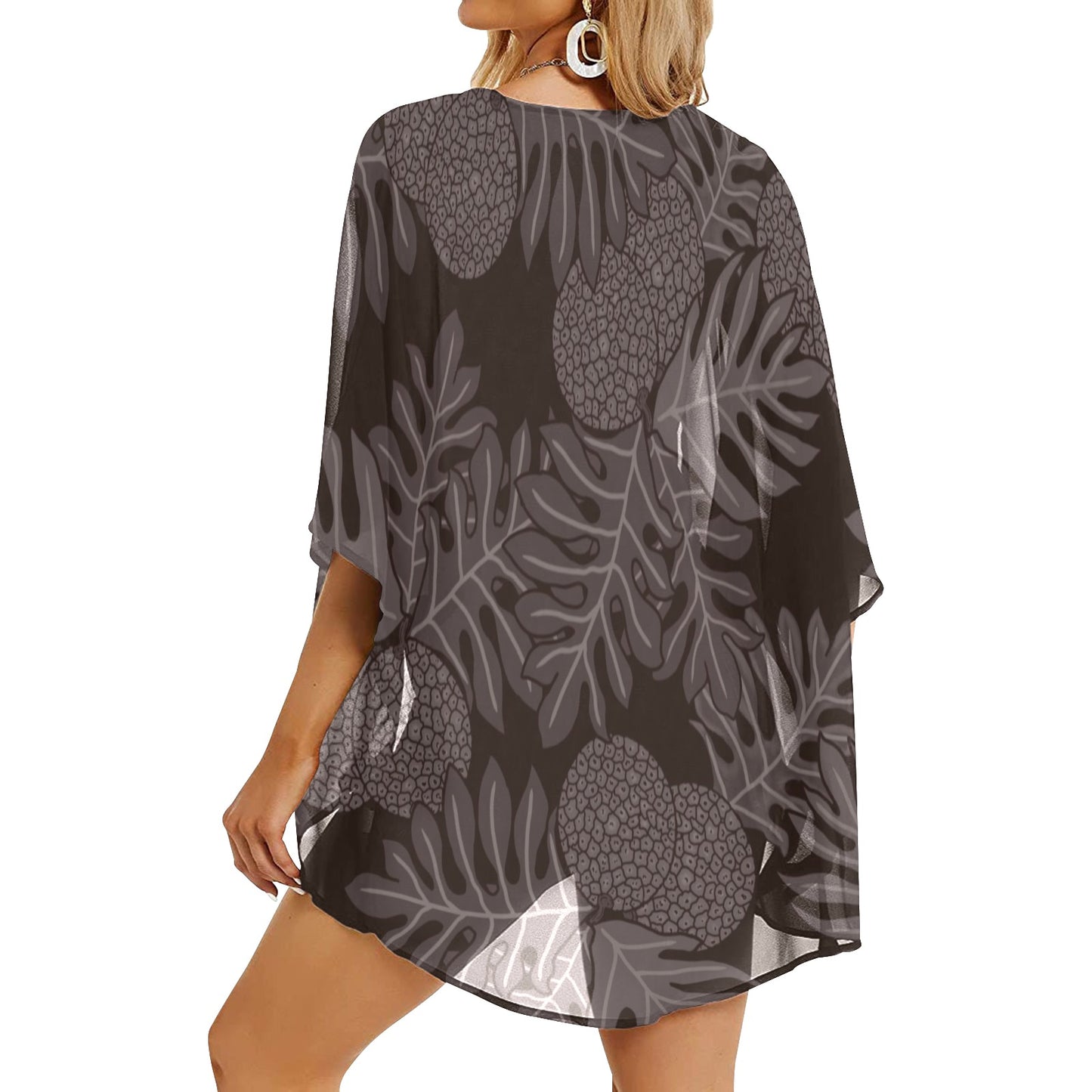 Ulu Hawaiian Print Women's Kimono Cover Up - Brown (Ulu Breadfruit)