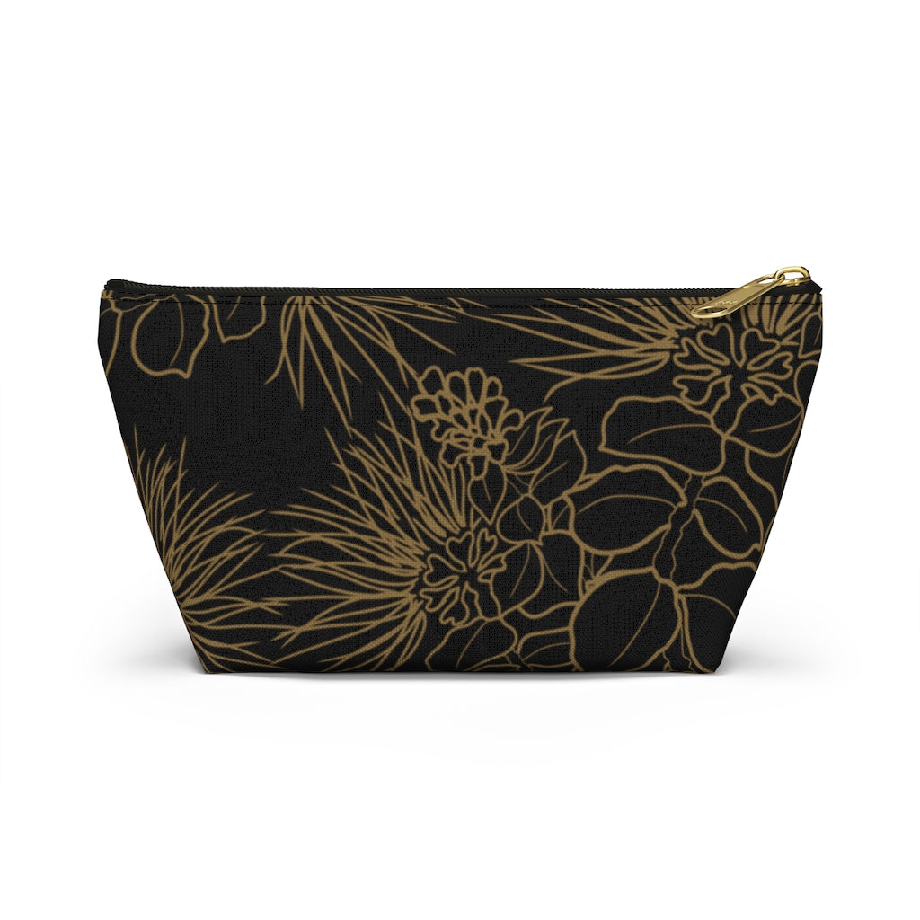 Ohia Lehua Gold and Black Accessory Pouch w T-bottom