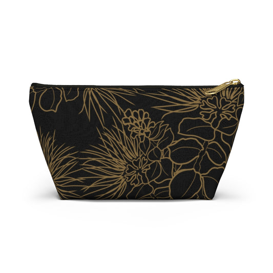Ohia Lehua Gold and Black Accessory Pouch w T-bottom