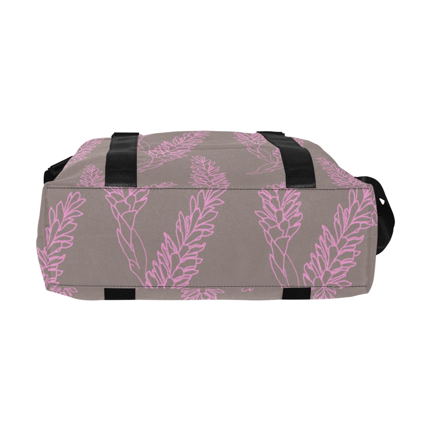 Torch Ginger Taupe and Rose Hawaiian Print Duffle Bag with Trolley Sleeve - The Huaka'i Weekender Duffle