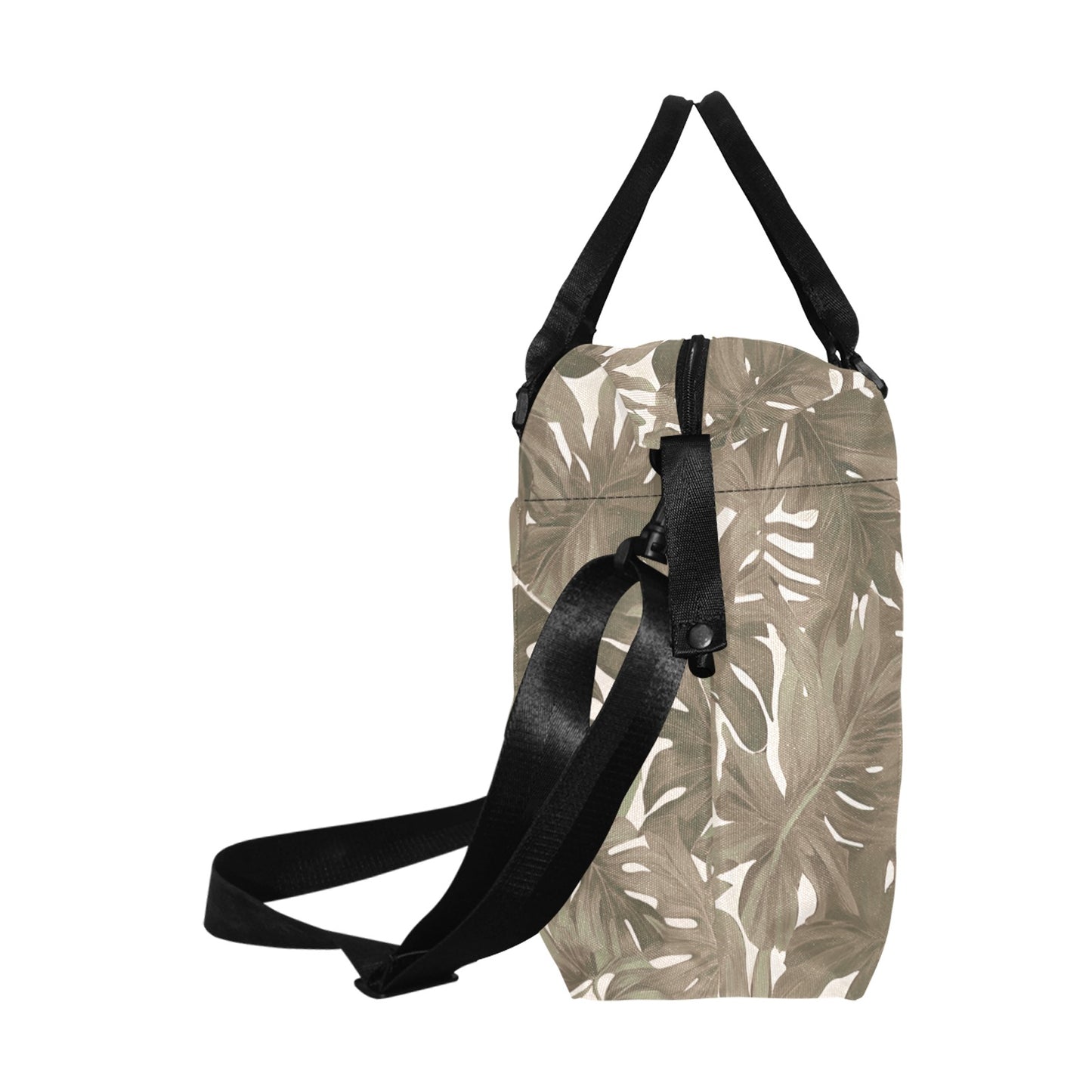 Monstera Hawaiian Print Duffle Bag with Luggage Sleeve - The Huaka'i Weekender Duffle, Neutral Tones