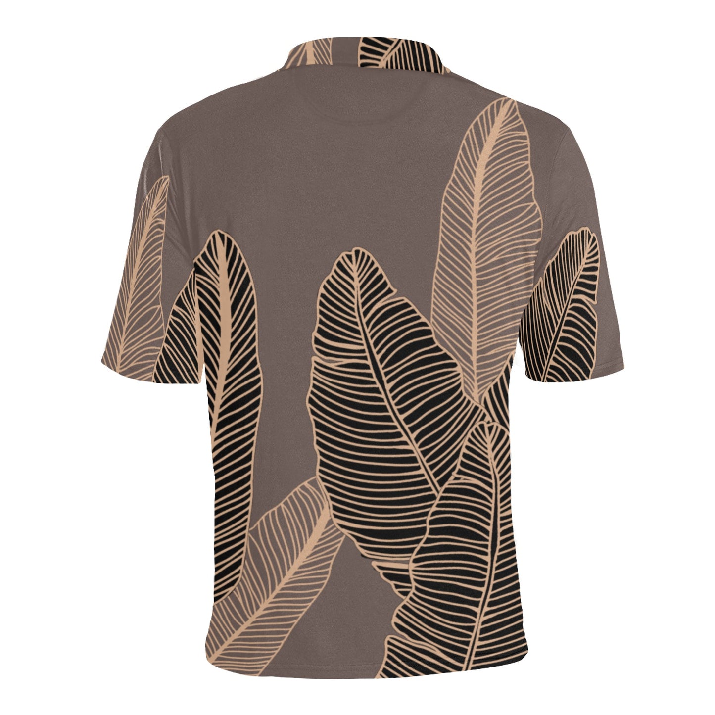 Banana Leaf Hawaiian Print Polo Shirt - Taupe (Lau Mai'a Hawaiian Aloha Print)