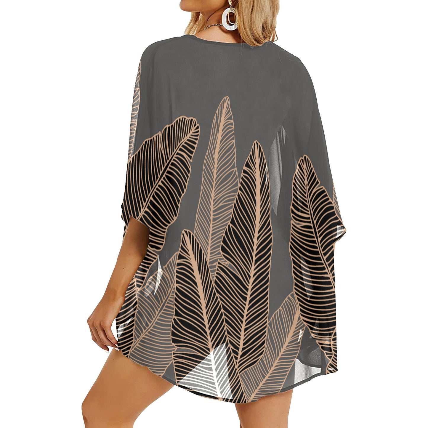 Banana Leaf Hawaiian Print Kimono Cover Up - Gray (Lau Mai'a Chiffon Cover Up)