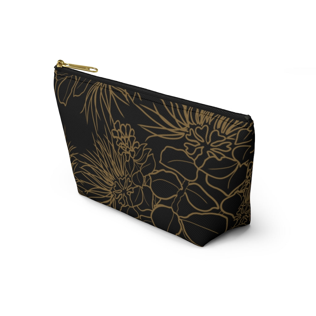 Ohia Lehua Gold and Black Accessory Pouch w T-bottom