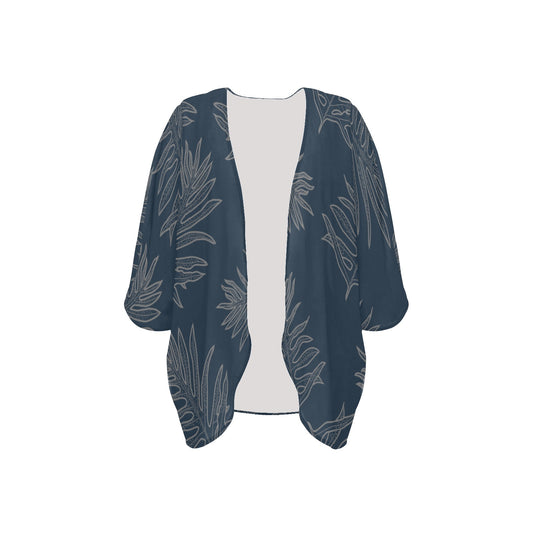 Laua'e Fern Hawaiian Print - Blue, Women's Kimono Chiffon Cover Up Women's Kimono Chiffon Cover Up