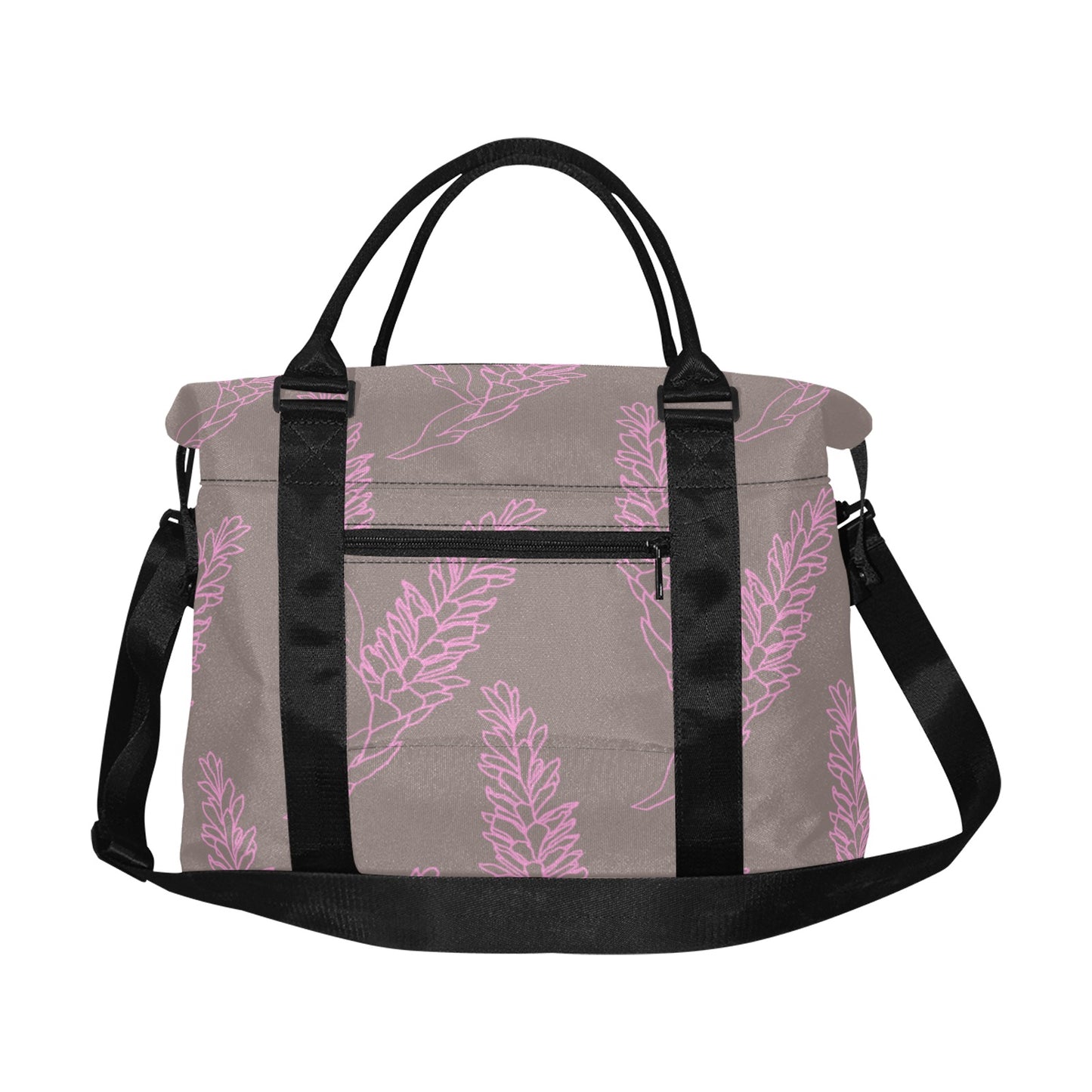 Torch Ginger Taupe and Rose Hawaiian Print Duffle Bag with Trolley Sleeve - The Huaka'i Weekender Duffle
