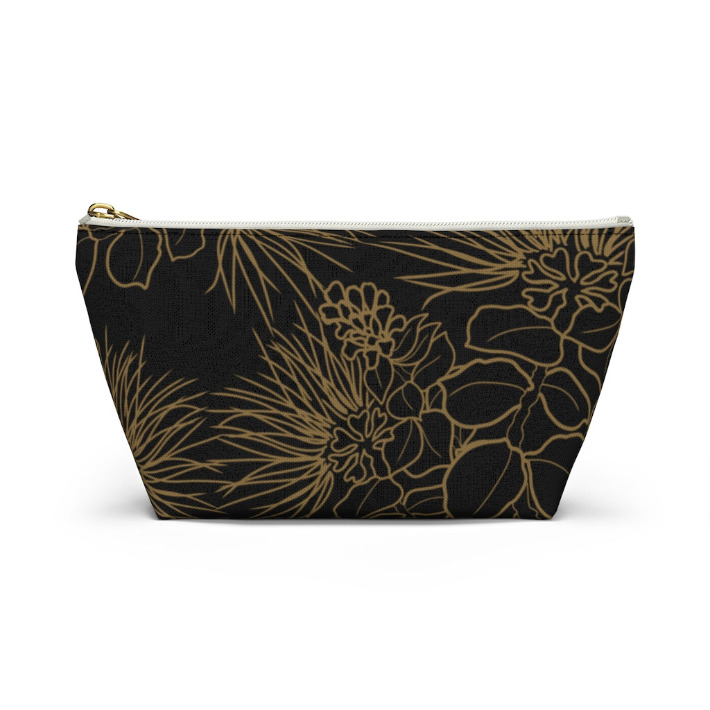 Ohia Lehua Gold and Black Accessory Pouch w T-bottom