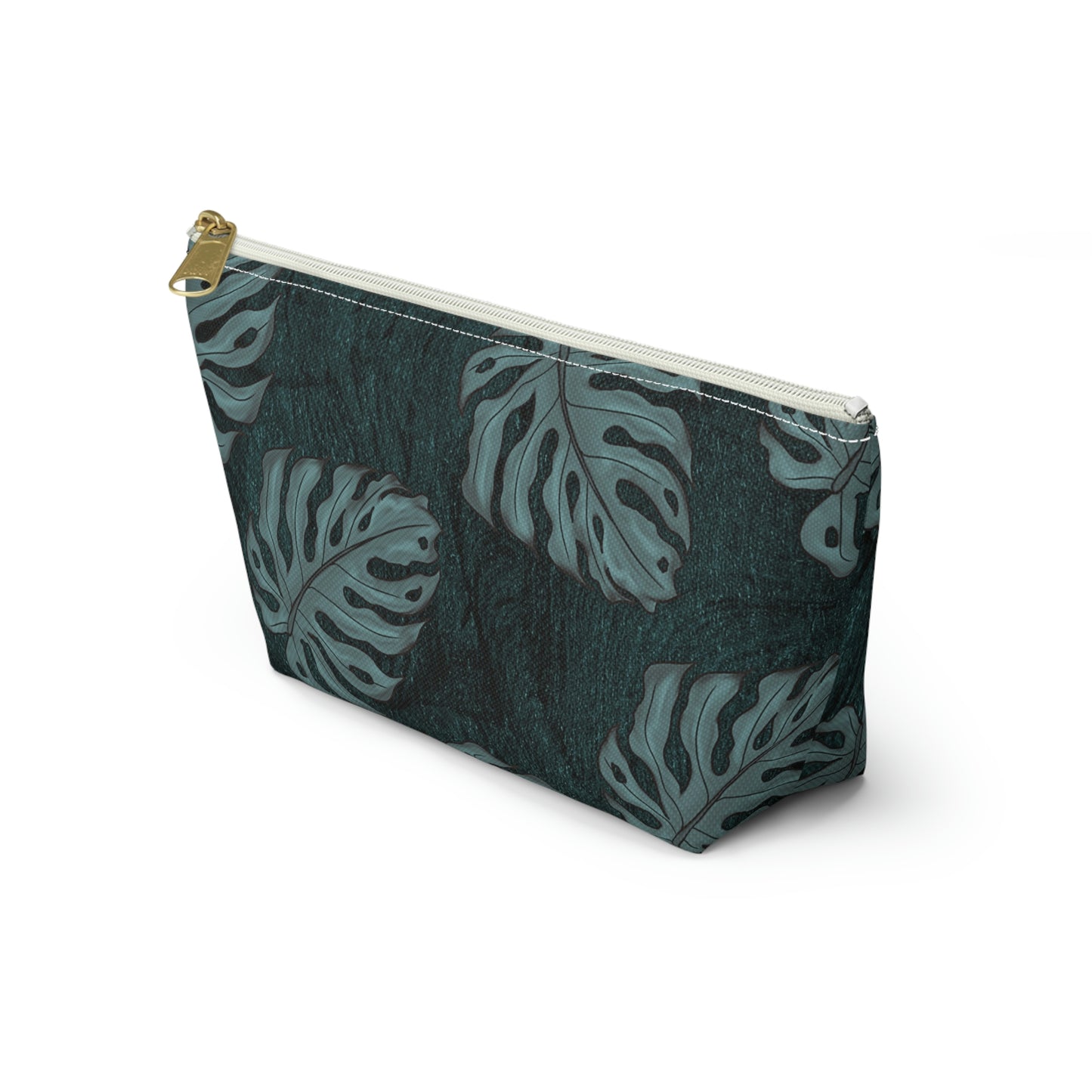 Monstera Teal Watercolor Accessory Pouch w T-bottom