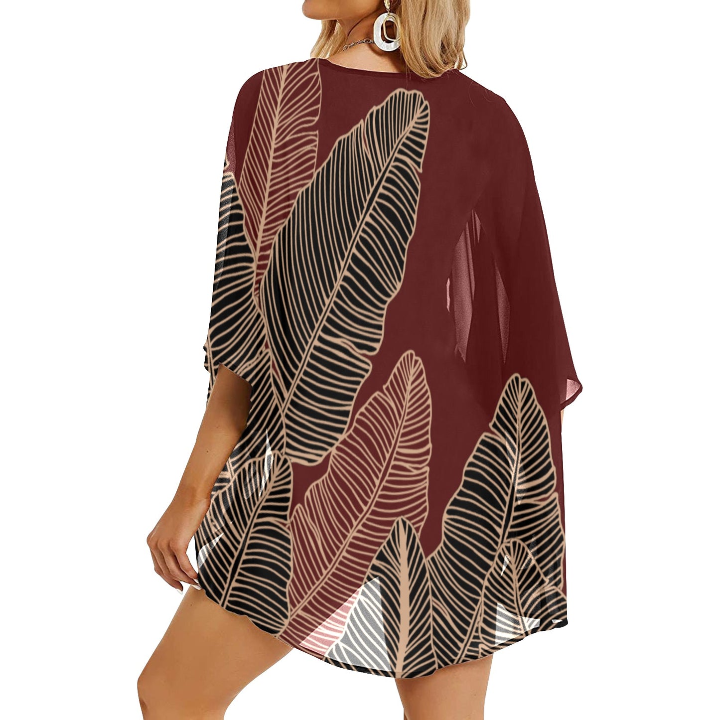 Banana Leaf Hawaiian Print Kimono Cover Up - Wine (Lau Mai'a Chiffon Cover Up)
