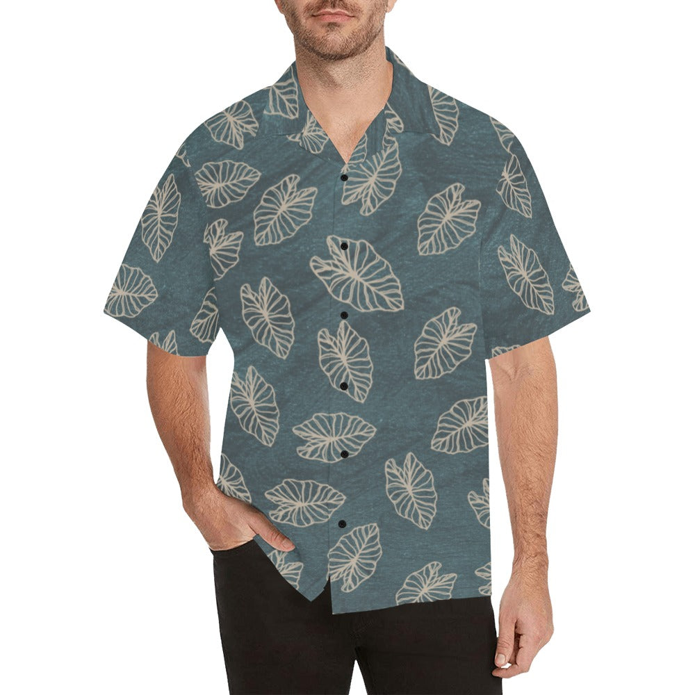 Kalo Taro Outline Blue Watercolor Men's Aloha Shirt