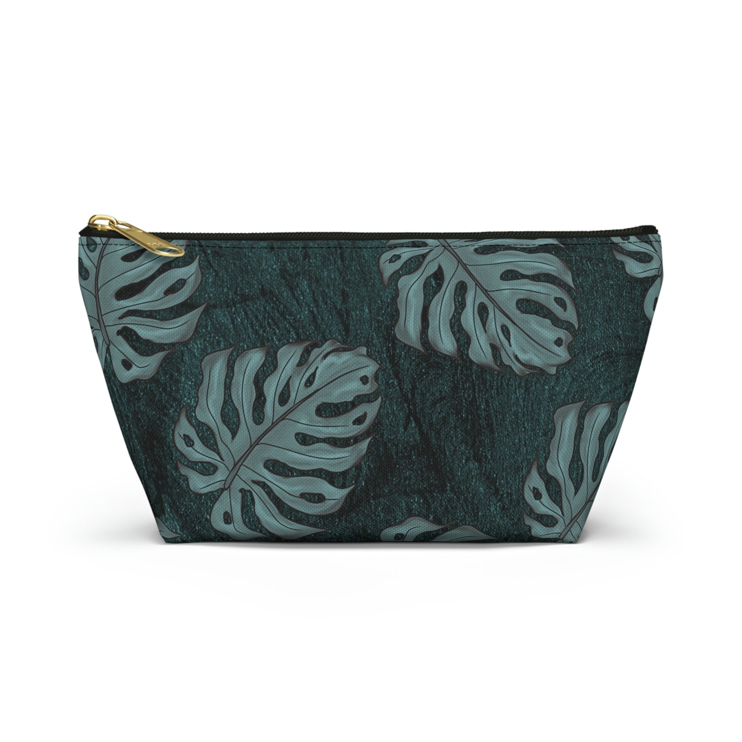 Monstera Teal Watercolor Accessory Pouch w T-bottom