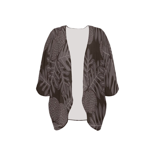 Ulu Hawaiian Print Women's Kimono Cover Up - Brown (Ulu Breadfruit)