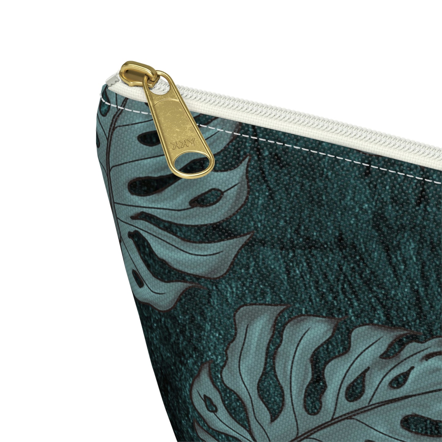 Monstera Teal Watercolor Accessory Pouch w T-bottom