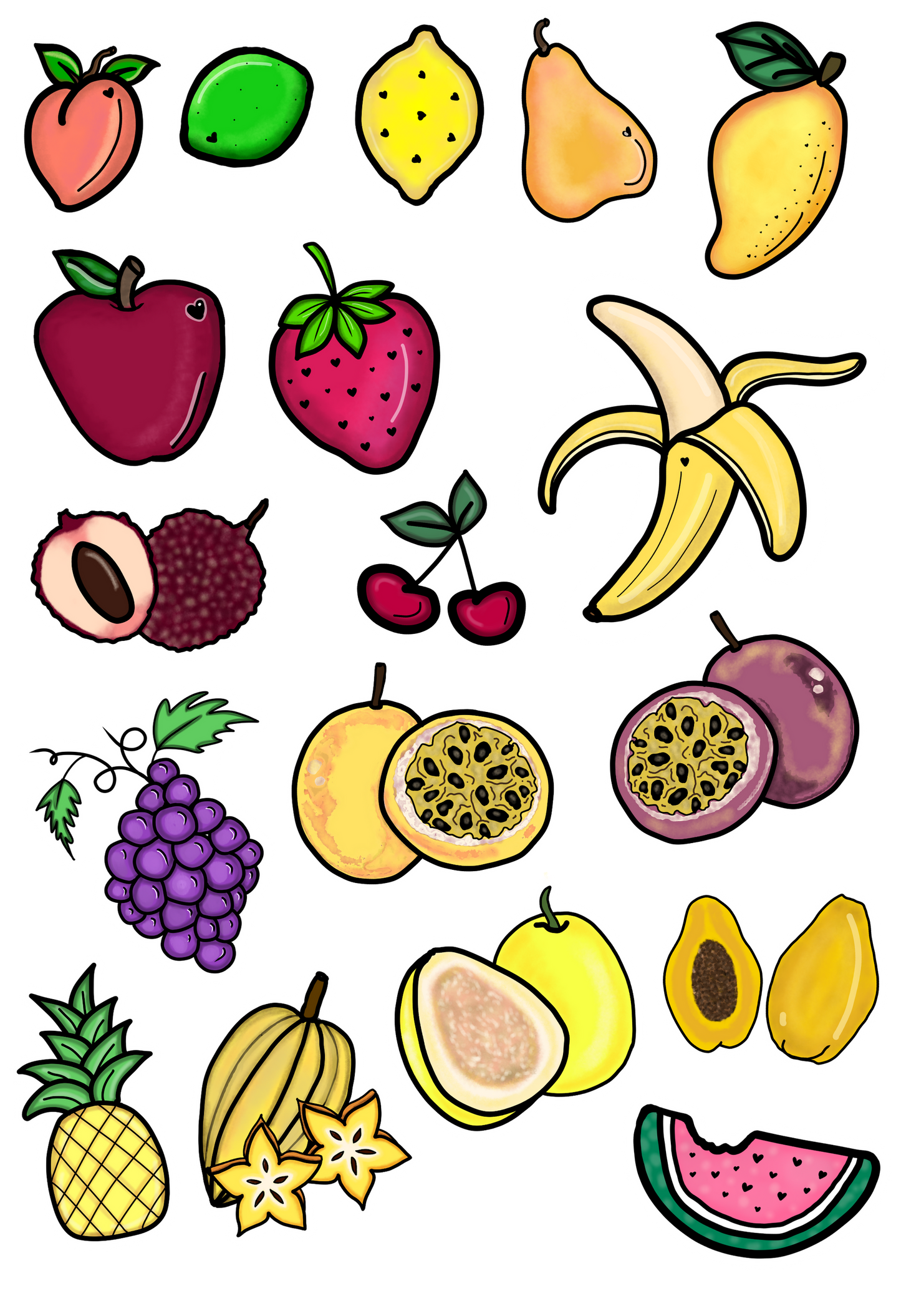 Hand-drawn Fruits Sticker Sheet