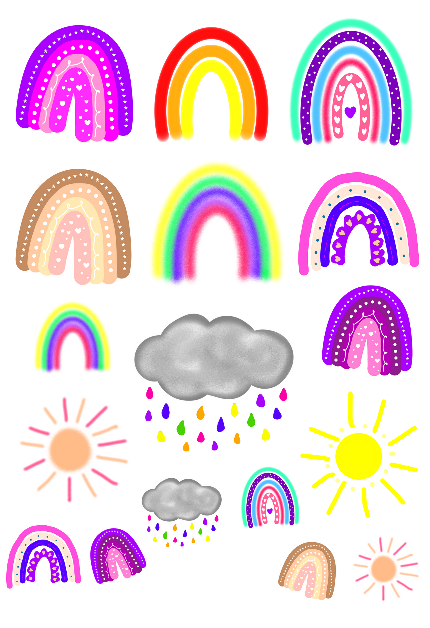 Rainbows, Clouds and Sunshine, Oh My! Hand-drawn Sticker Sheet