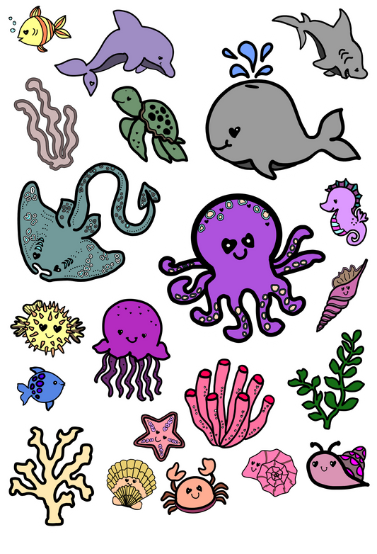 Sealife Hand-drawn Sticker Sheet