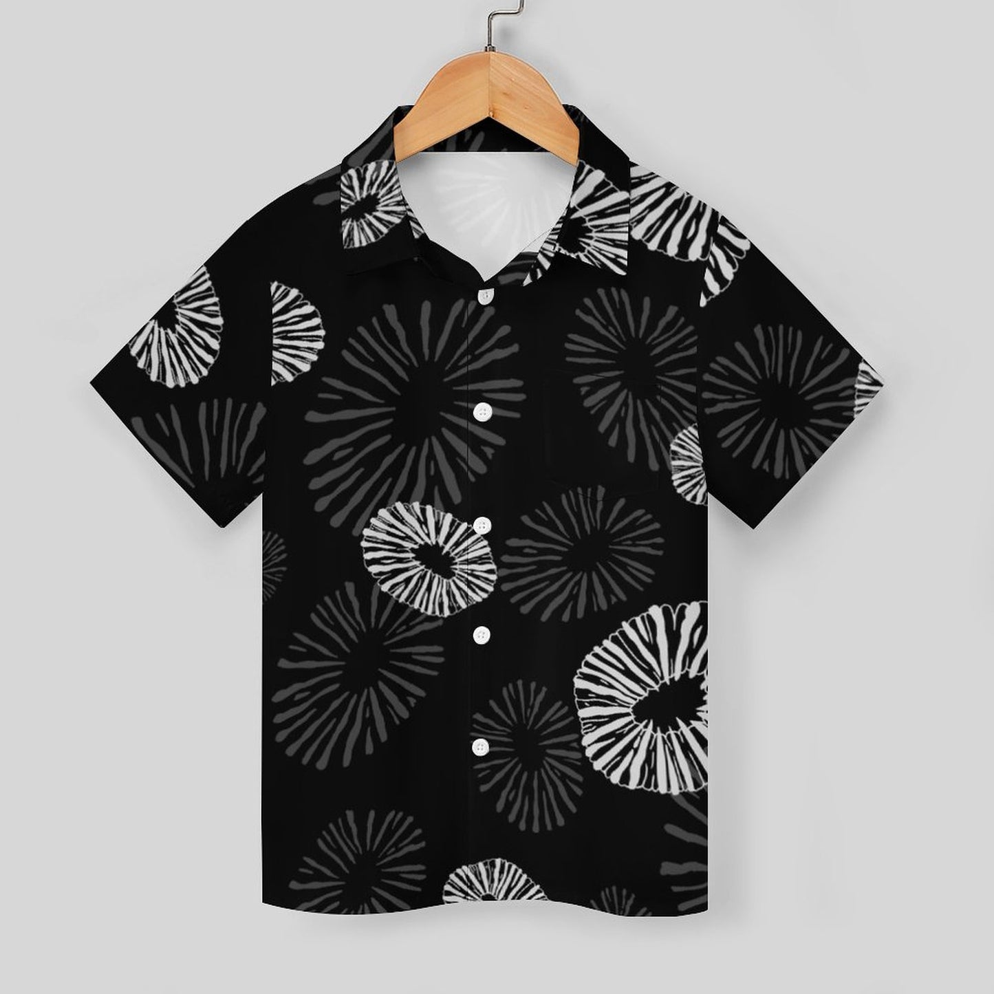 'Opihi Hawaiian Print - Keiki Aloha Shirt, Black and Gray
