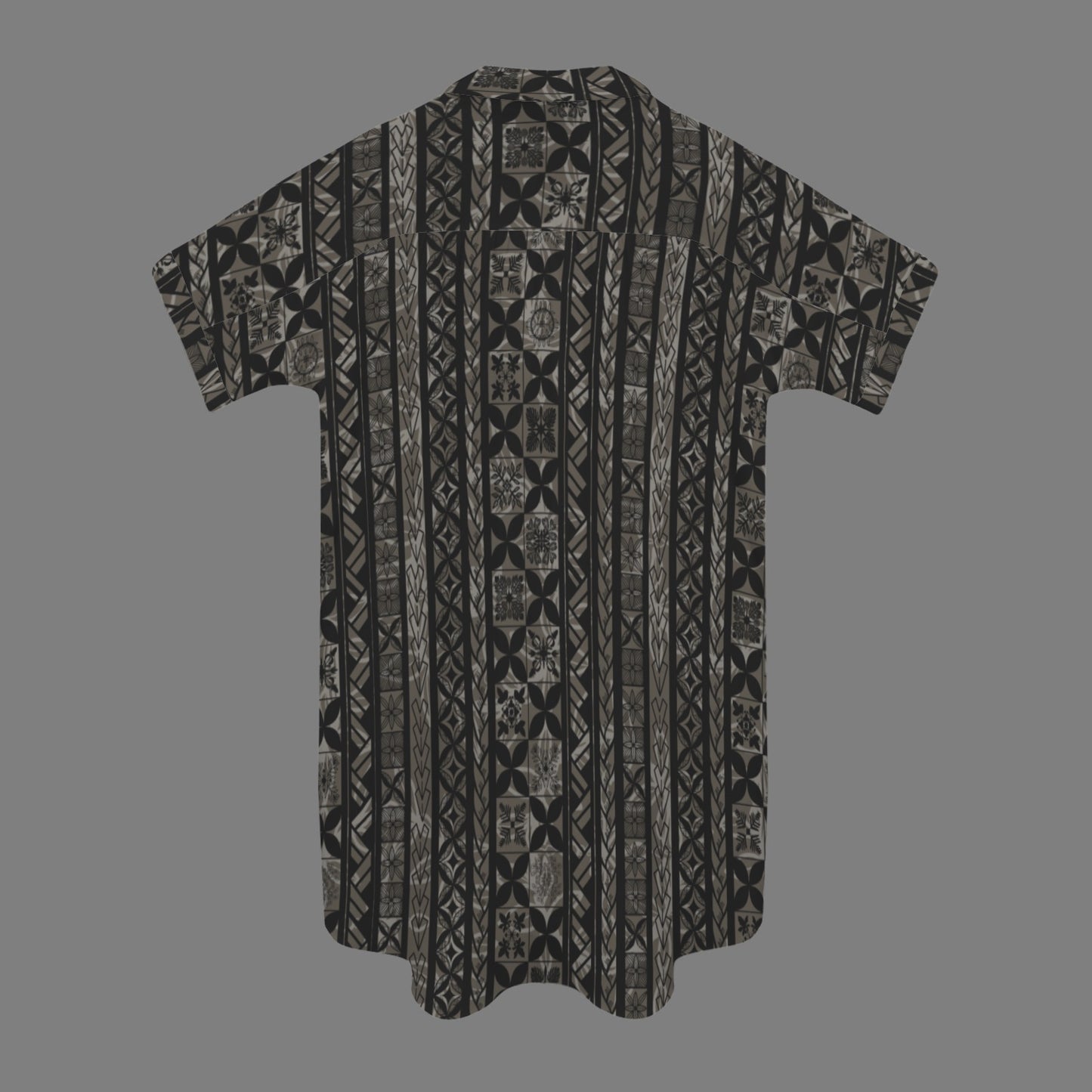 nani 2.0 shirt dress - hawaiian kapa kakau quilt dark gray and black small print