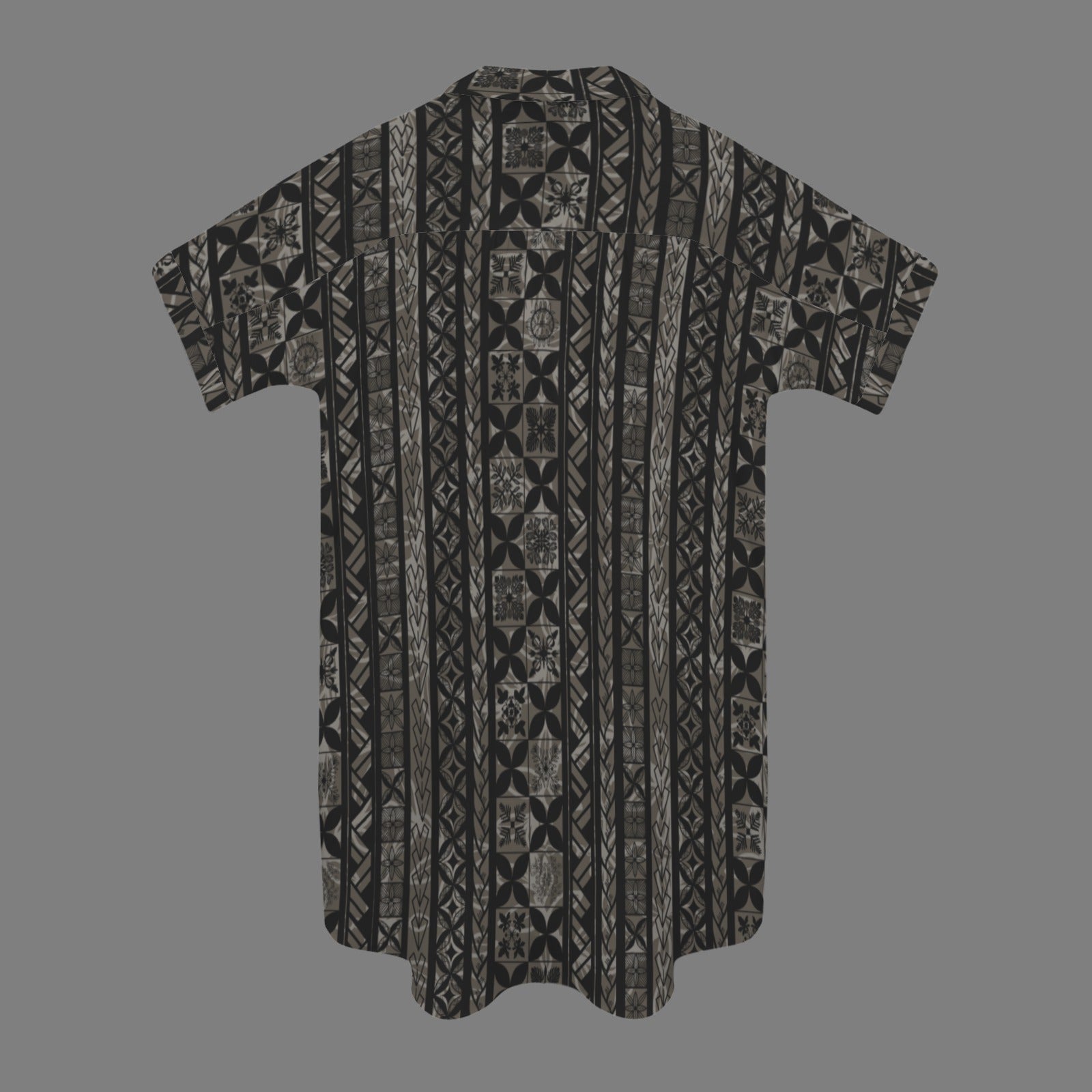 nani 2.0 shirt dress - hawaiian kapa kakau quilt dark gray and black small print
