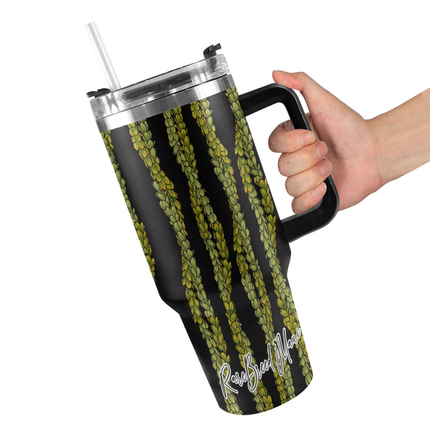 Pakalana Lei 40oz Tumbler - Black Handle (twisted lei)