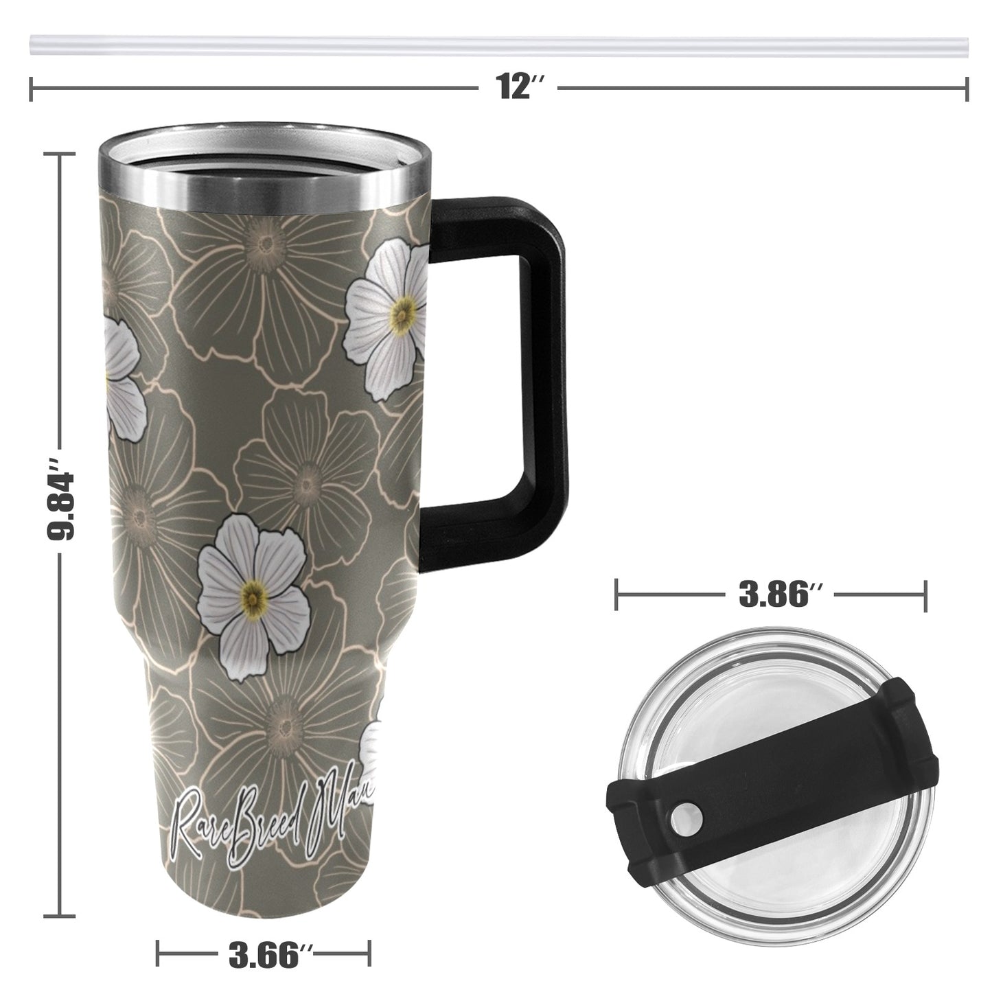 Pua Kala Hawaiian Poppy 40oz Tumbler - Black Handle, Gray